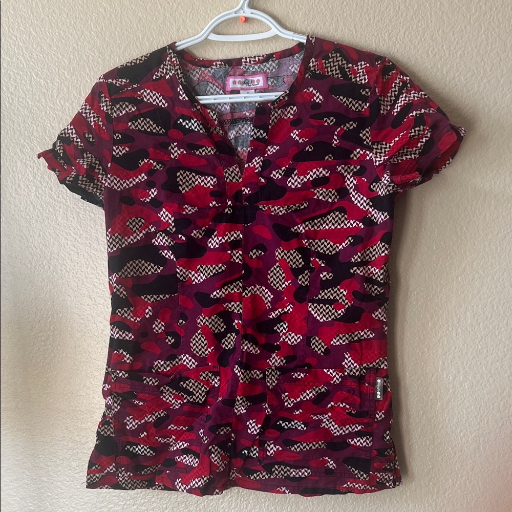 Vibrant Red and Black Women's Scrub top